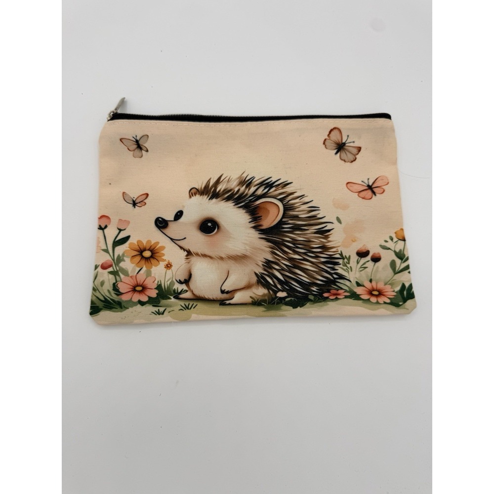 Cute Hedgehog Zipper Pouch Cosmetic Makeup Bag Pencil Case Coin Purse Floral